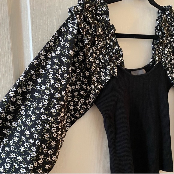 ANTHROPOLOGIE Woven Floral Ruffle-Sleeve Sweater - S - Picture 11 of 14